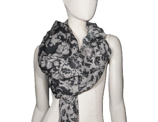 AHMADDY Seiden-Wollschal silber anthrazit