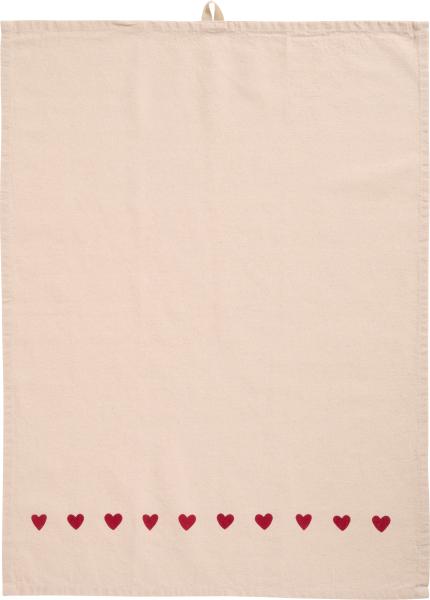 IB Laursen Geschirrtuch Emma natur mit roten Herzen