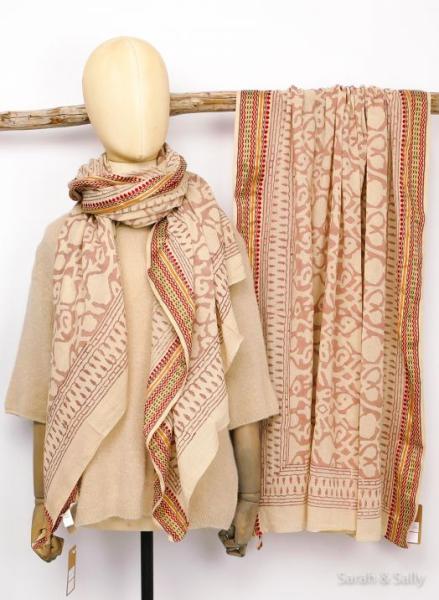 Sarah & Sally Baumwollschal Natur und Altrosa