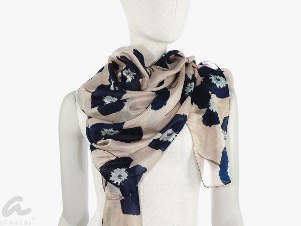 AHMADDY Seiden-Schal Mohn beige navy