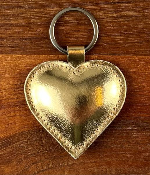 Leder Schlüsselanhänger Herz gold