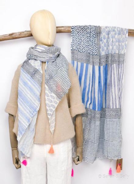 Sarah & Sally Schal Patchwork blau