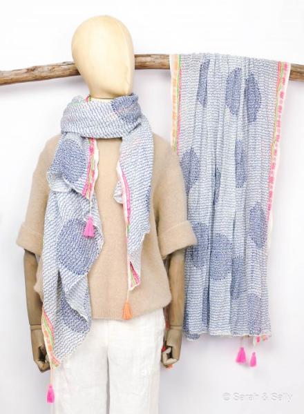 Sarah & Sally Baumwollschal Mandala blau