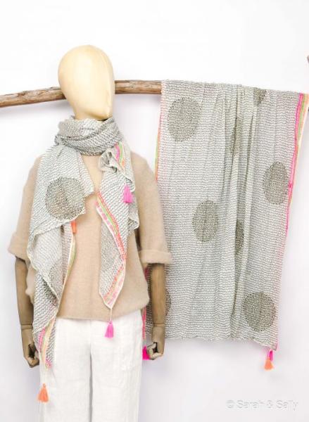 Sarah & Sally Baumwollschal grün/grau