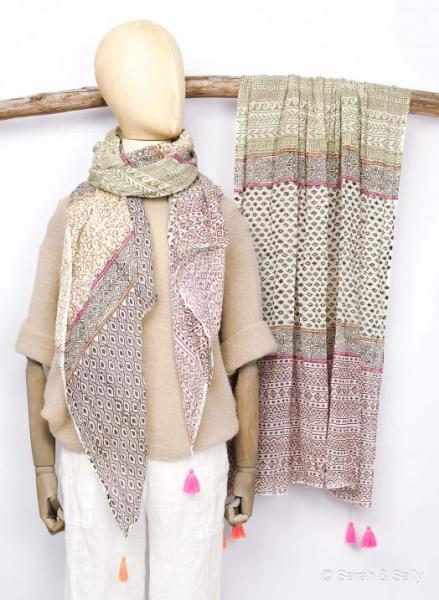 Sarah & Sally Baumwollschal Olive und Braun