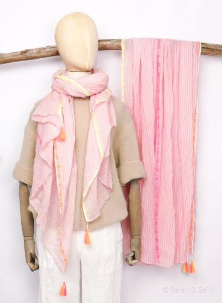 Sarah & Sally Schal Streifen rosa/beige