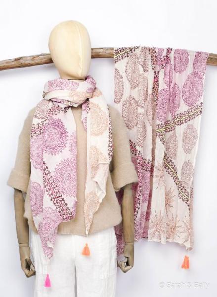 Sarah & Sally Baumwollschal Mandala pink