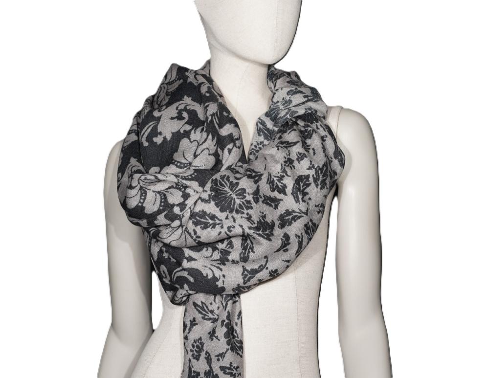 AHMADDY Seiden-Wollschal silber anthrazit