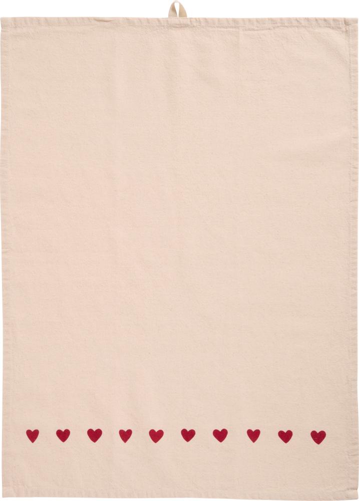 IB Laursen Geschirrtuch Emma natur mit roten Herzen