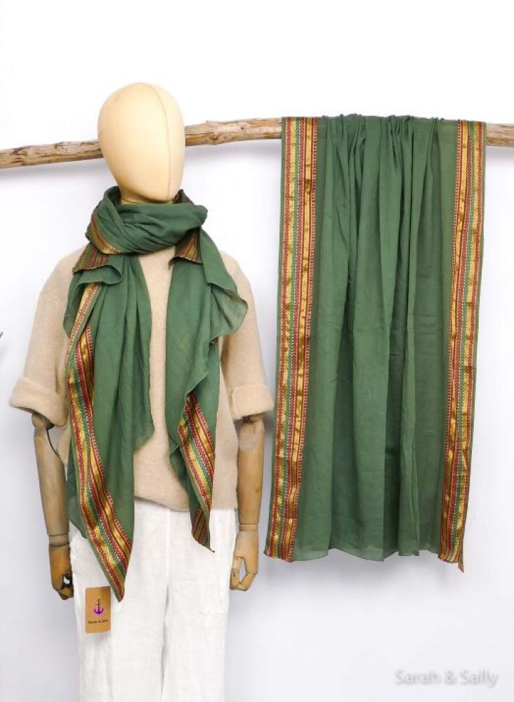 Sarah & Sally Baumwollschal Olive mit Borte