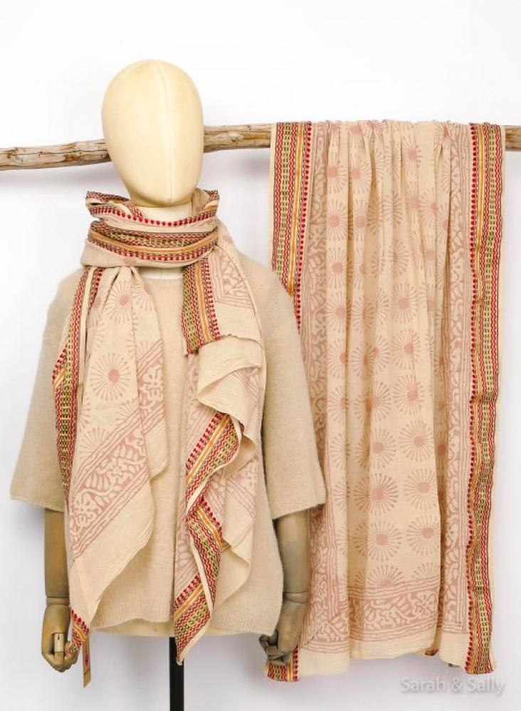 Sarah & Sally Baumwollschal Natur und Altrosa