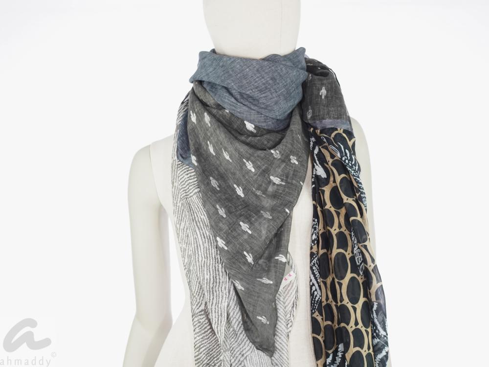 AHMADDY Quadrato Seide Baumwolle grau schwarz