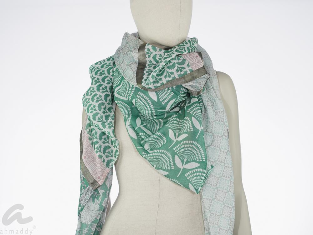 AHMADDY Quadrato Seide Baumwolle grün beige