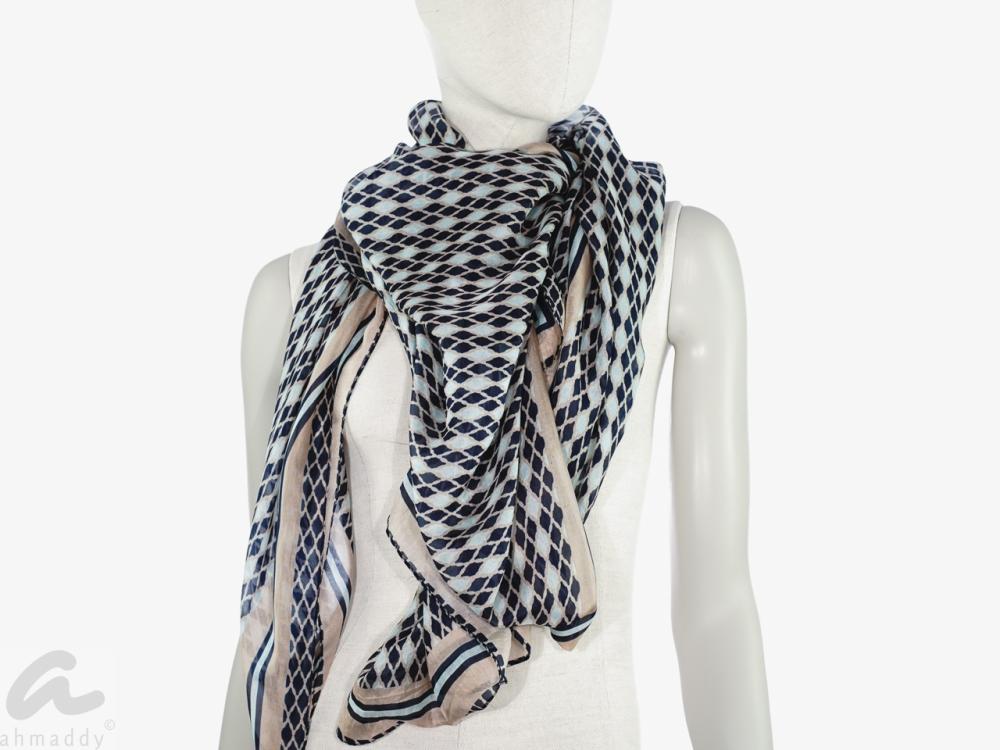 AHMADDY Seidenschal dunkelblau beige türkis