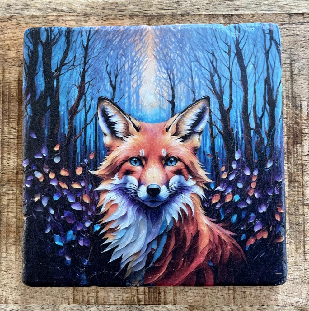 Marmor Fliese Glas Untersetzer Fuchs