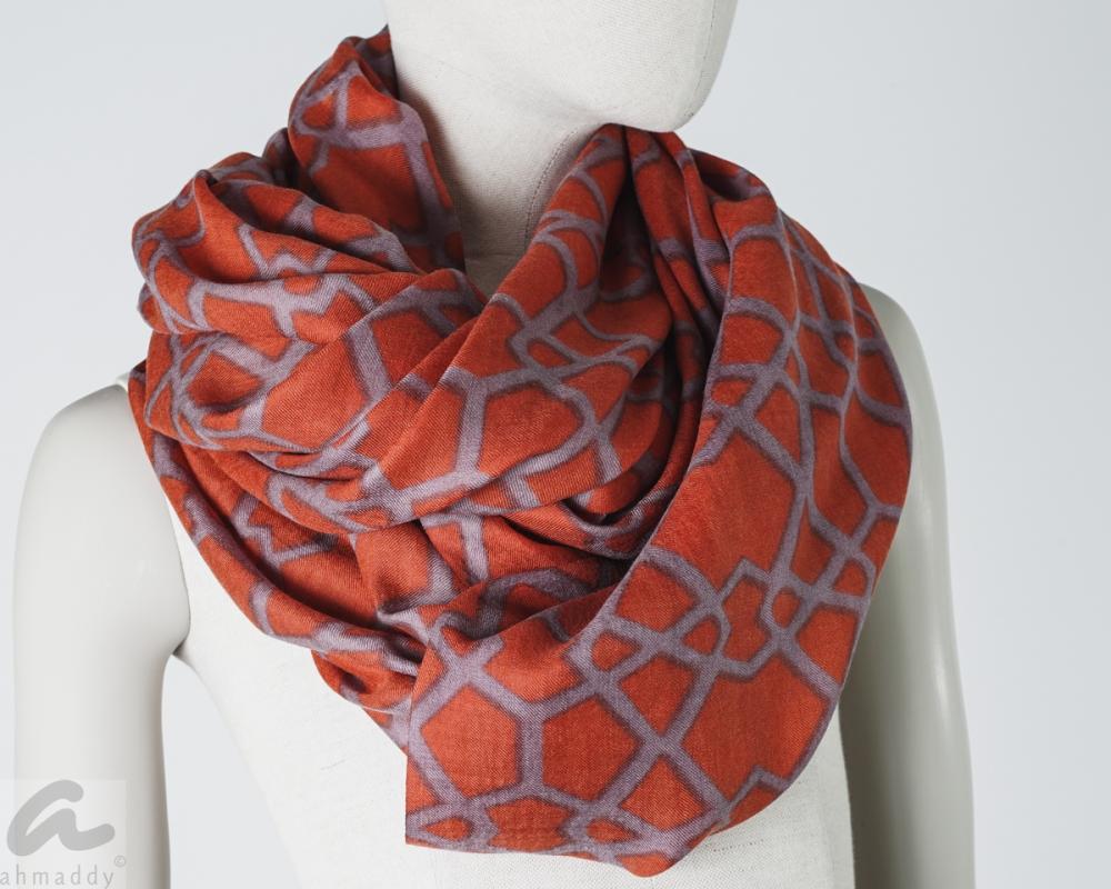 AHMADDY Wolle Seide Schal Blutorange lila violett