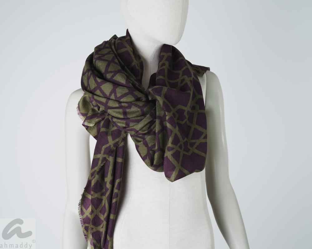 AHMADDY Seiden-Wollschal grasgrün violett