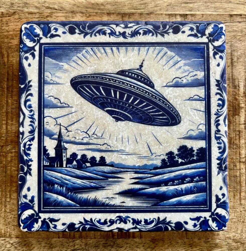 Marmor Fliese Glas Untersetzer Ufo