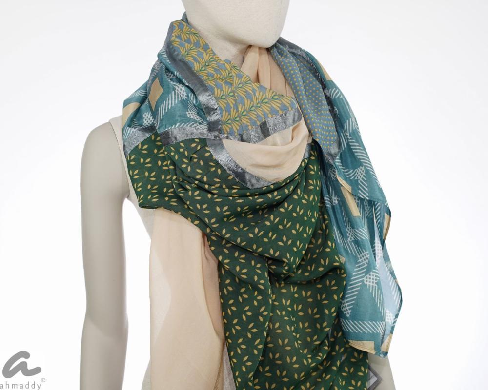 AHMADDY Wolle Seide Schal grün beige