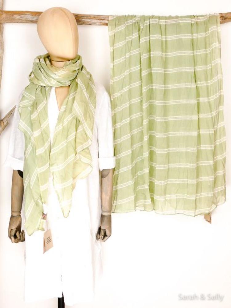 Sarah & Sally Baumwollschal Salvia mit weißen Streifen