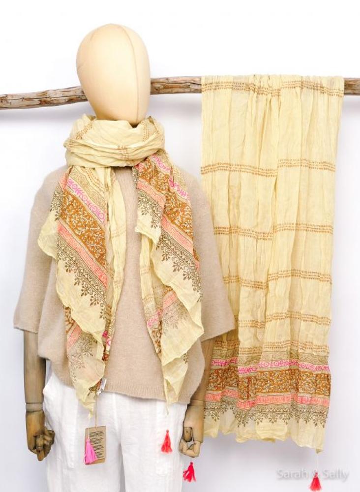 Sarah & Sally Baumwollschal Neon auf hellgelb