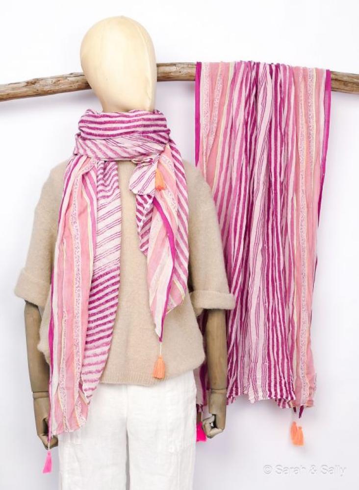 Sarah & Sally Baumwollschal Streifen pink/rosa