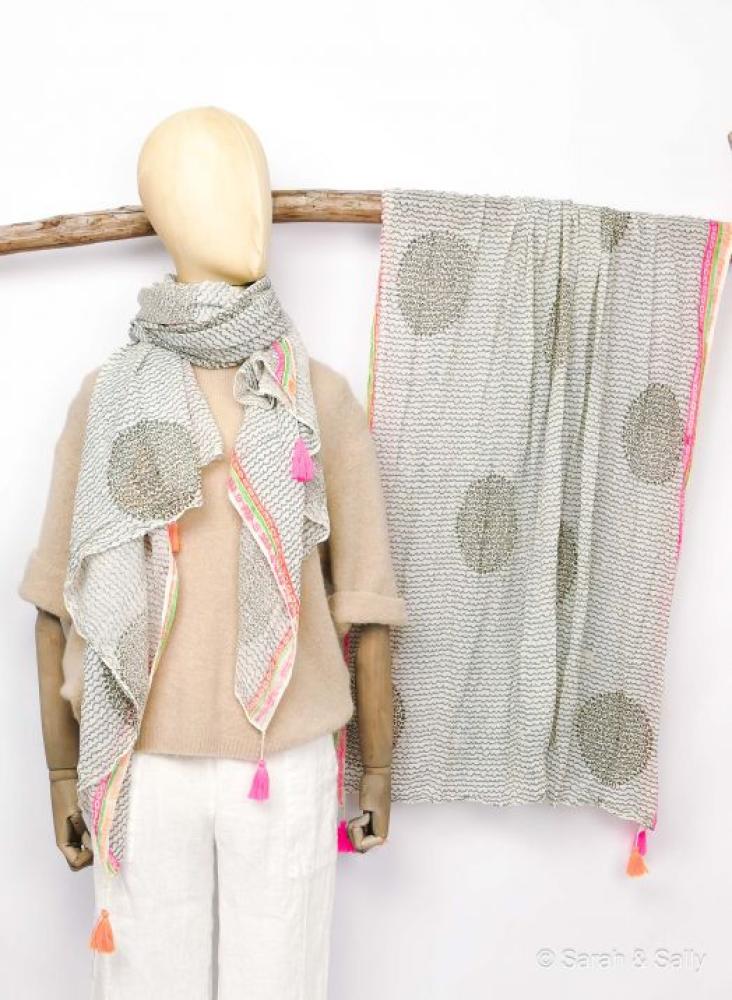 Sarah & Sally Baumwollschal grün/grau