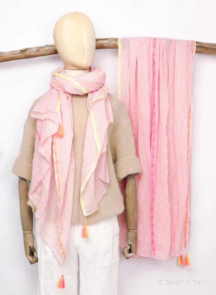 Sarah & Sally Schal Streifen rosa/beige