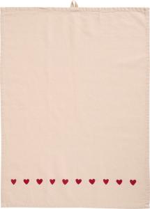 IB Laursen Geschirrtuch Emma natur mit roten Herzen
