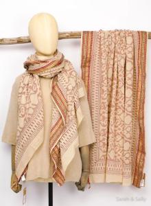 Sarah & Sally Baumwollschal Natur und Altrosa