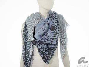 AHMADDY Quadrato Wollschal grau blau