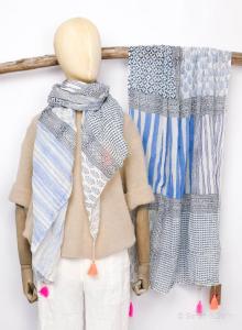 Sarah & Sally Schal Patchwork blau