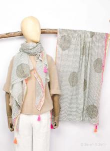 Sarah & Sally Baumwollschal grün/grau