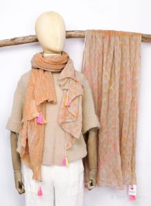 Sarah & Sally Baumwollschal Orange auf Grau