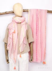 Sarah & Sally Schal Streifen rosa/beige