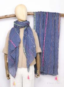 Sarah & Sally Baumwollschal Streifen dunkelblau